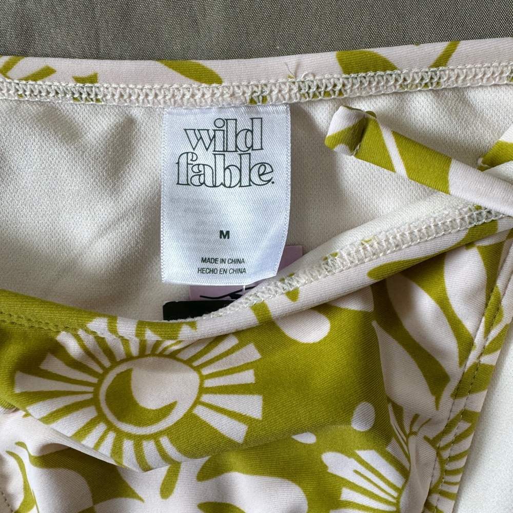 Wild Fable Green and White Patterned Bikini Bottom size M